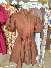 Brown Social Hour Cinched Waist Mini Dress