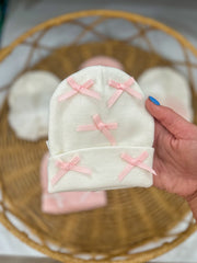Baby Girl White Hat W/ Pink Multi Bows