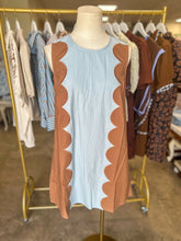 Blue & Brown Saturday In The South Scallop Panel Mini Dress