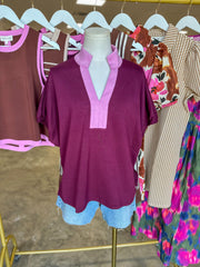 Burgundy & Pink Effortlessly Chic Contrast Top