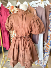 Brown Social Hour Cinched Waist Mini Dress