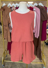 Burnt Orange Cloudy Knit Shorts Set