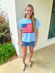 Blue Vintage Glory Flag Top