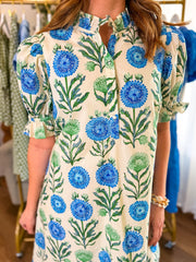 Blue Lovely Little Florals Tie Back Mini Dress