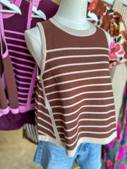 Brown Autumn Breeze Striped Knit Tank Top