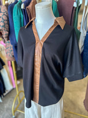 Black Windsor Contrast Collared Top