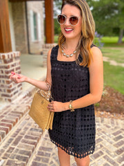 Black Sweetest Little Crochet Mini Dress