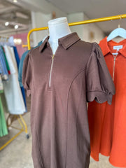 Brown Confident & Collected Half Zip Mini Dress