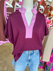 Burgundy & Pink Effortlessly Chic Contrast Top