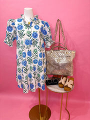 Blue Lovely Little Florals Tie Back Mini Dress