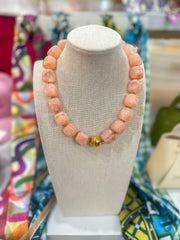 Blush Pink Marble Squared Beaded Necklace