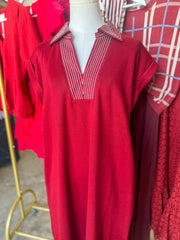 Burgundy Stitched To Impress Collared Maxi Dress