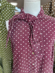 Burgundy Polished Polka Dots Tie Neck Mini Dress