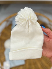 Baby Boy White Hat W/ White Pompom