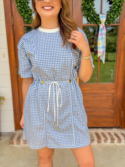 Blue Breeze On By Gingham Tie Waist Mini Dress