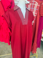 Burgundy Stitched To Impress Collared Maxi Dress