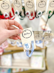 Blue Toile & Bow Embroidered Paci Clip