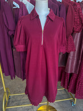 Burgundy Pretty In Pleats Half Zip Mini Dress