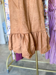 Camel Vinyard Stroll Ruffle Suede Mini Dress