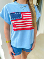 Blue Vintage Glory Flag Top