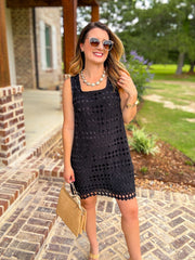 Black Sweetest Little Crochet Mini Dress