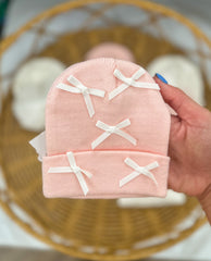 Baby Girl Pink Hat W/ White Multi Bows