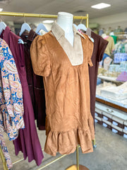 Camel Vinyard Stroll Ruffle Suede Mini Dress