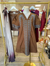 Brown/Blue Curved Stitch Mini Dress