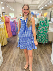 Blue East Coast Gingham Collared Mini Dress