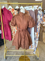 Brown Social Hour Cinched Waist Mini Dress