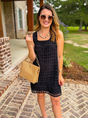 Black Sweetest Little Crochet Mini Dress
