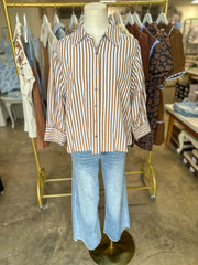 Camel Harvest House Striped Button Down Top