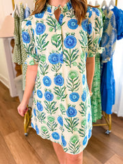 Blue Lovely Little Florals Tie Back Mini Dress