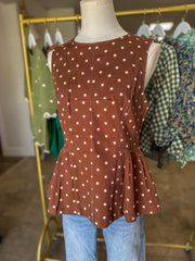 Brown Prescott Polka Dot Peplum Top
