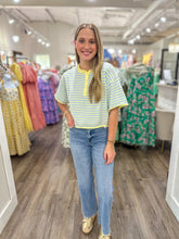 Blue Lemonade Striped Short Sleeve Henley Knit Top