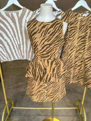 Brown Wild Side Button Down Skirt