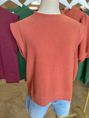 Burnt Orange Cloudy Knit Muscle Sleeve Top