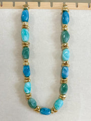 Blue & Green Statement Beaded Necklace