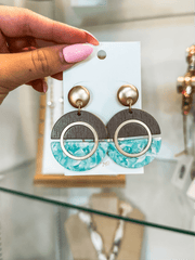 Aqua Acrylic & Wooden Half Moon Earrings