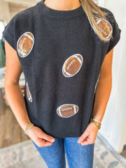 Black Game Day Football Patch Sweater Top