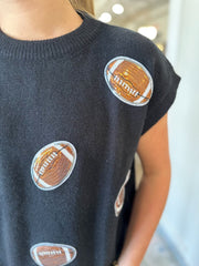Black Game Day Football Patch Sweater Top