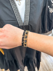 Black & Gold Set of Stretch Bracelet Set