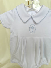 Blue Blessed Embroidered Collared Bubble- Magnolia Baby