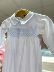 Blue Blessed Smocked Collared Long Sleeve Gown