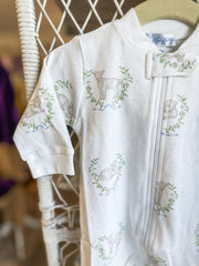 Blue Lamb Print Zipper Footie