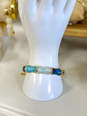 Blue Multi Color Resin Marbled & Gold Hinged Bracelet