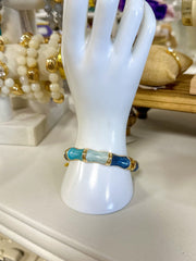Blue Multi Color Resin Marbled & Gold Hinged Bracelet