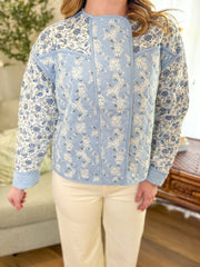 Blue Vintage Petals Quilted Jacket