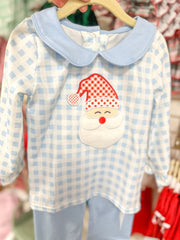 Boys Blue Plaid Santa's In Town Set