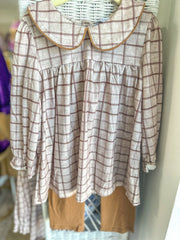 Brown Plaid Pants Set